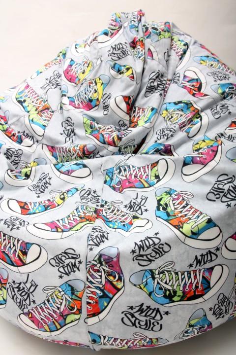 ZigZagBIG klasszikus nagy cseppforma babzsák, Fashion puha bútorszövet huzattal, tornacipő minta