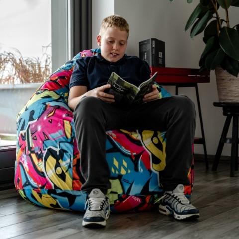 ZigZagBAG közepes klasszikus felnőtt babzsák Puma puha bútorszövet huzattal, fekete-piros