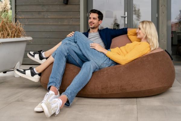 Family2 kétszemélyes babzsák kanapé, Puma puha bútorszövet levehető huzattal, rozsda-narancs