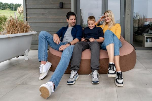 Family2 kétszemélyes babzsák kanapé, Puma puha bútorszövet levehető huzattal, rozsda-narancs